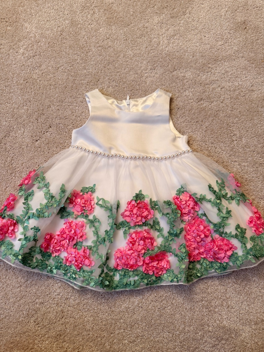 Ivory Floral Appliqué Tulle Party Dress for Girls